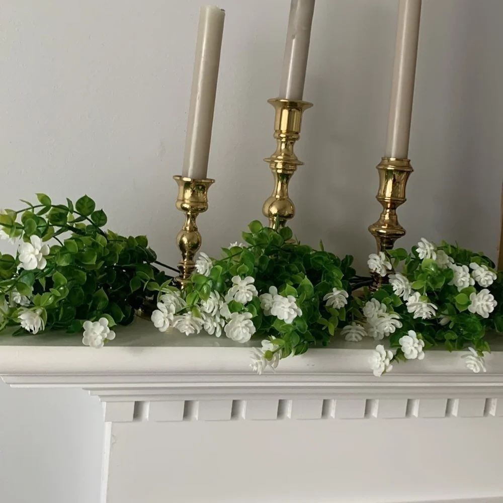 Faux greenery‎ set of 3 stems white flowers home Decor spring summer